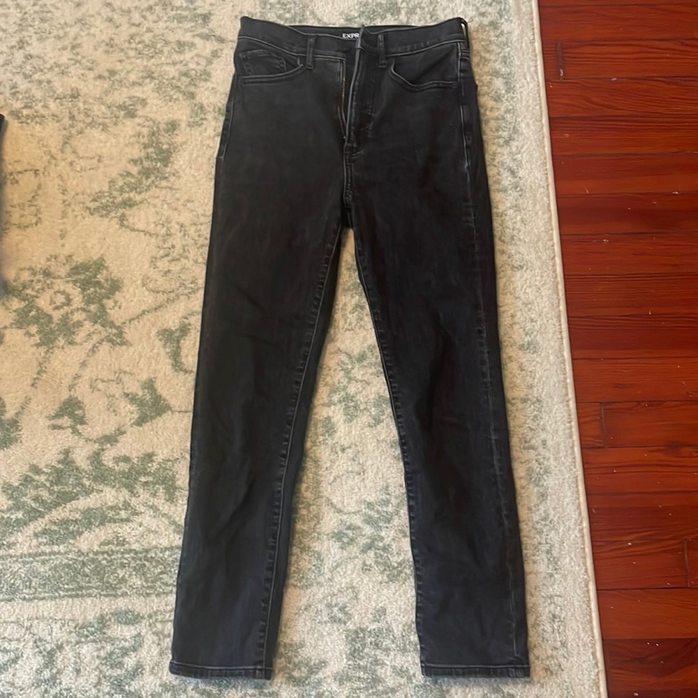 Express super high waisted black straight leg jeans